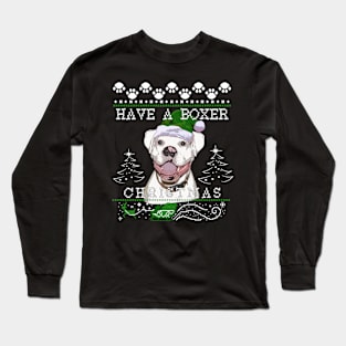 White Boxer Dog Christmas Sweater Long Sleeve T-Shirt